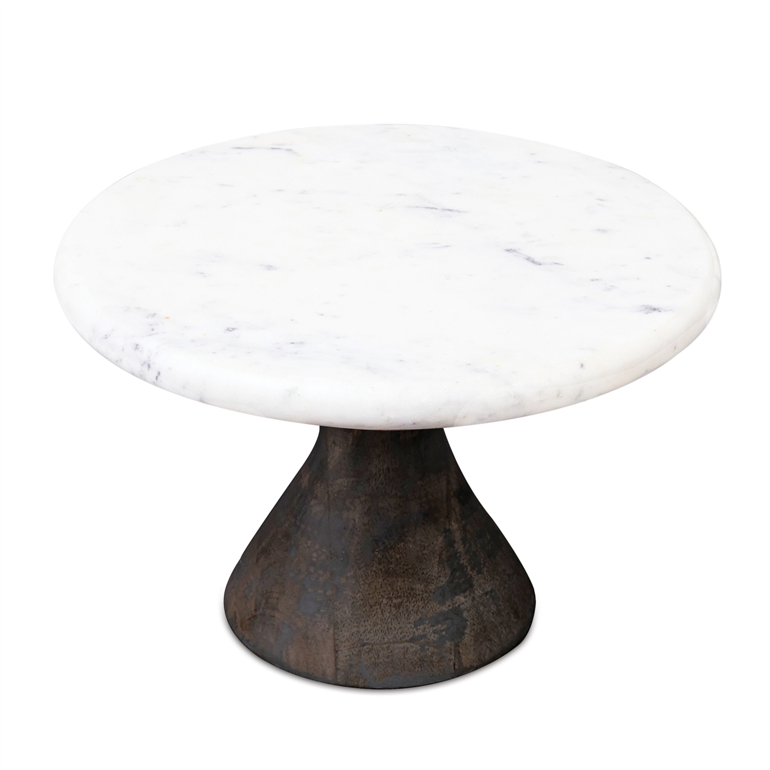 Pedestal Tray (Set of 2) 8"D x 6"H Marble/Wood