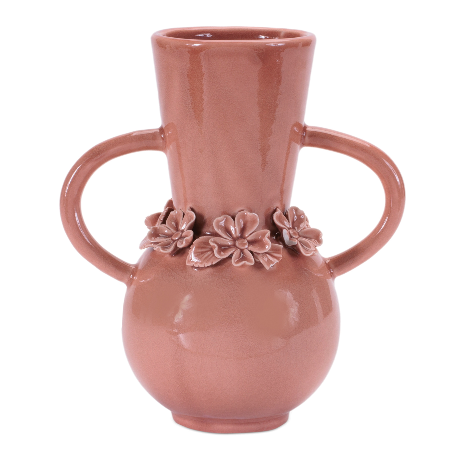 Vase w/Floral (Set of 2) 8”H Stoneware