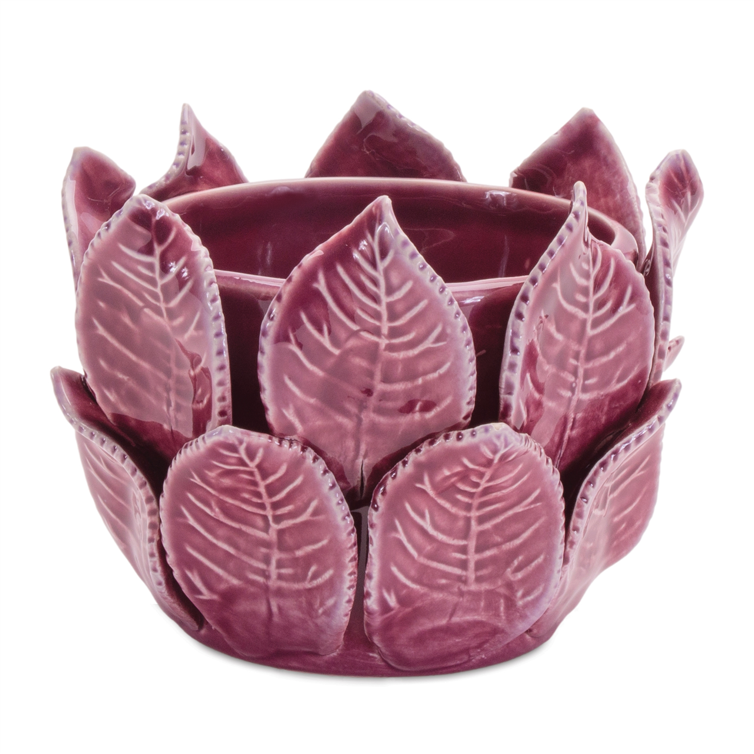 Container w/Leaves (Set of 2) 4.5"D x 4"H Stoneware