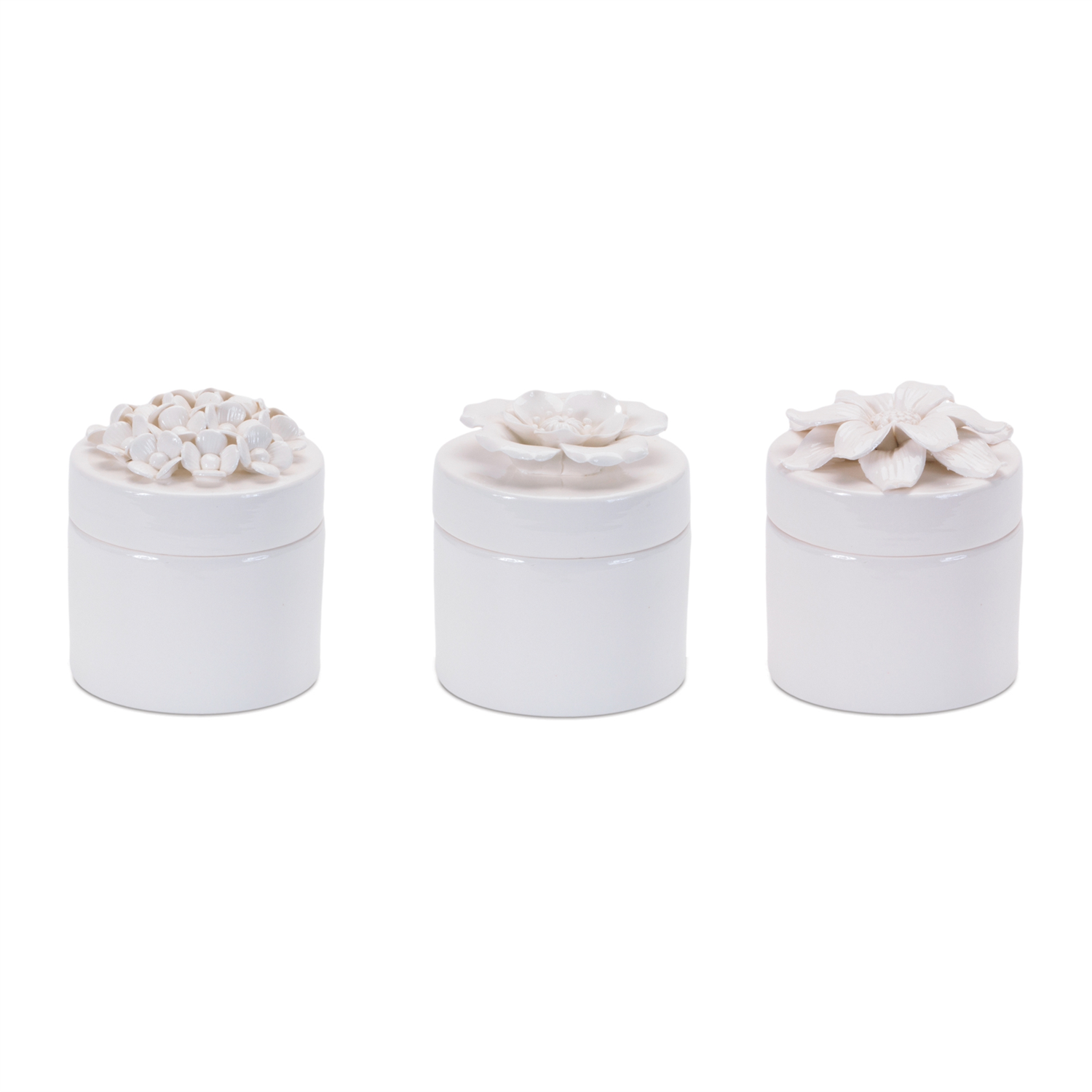 Floral Box (Set of 3) 4"D x 4.5"H Stoneware