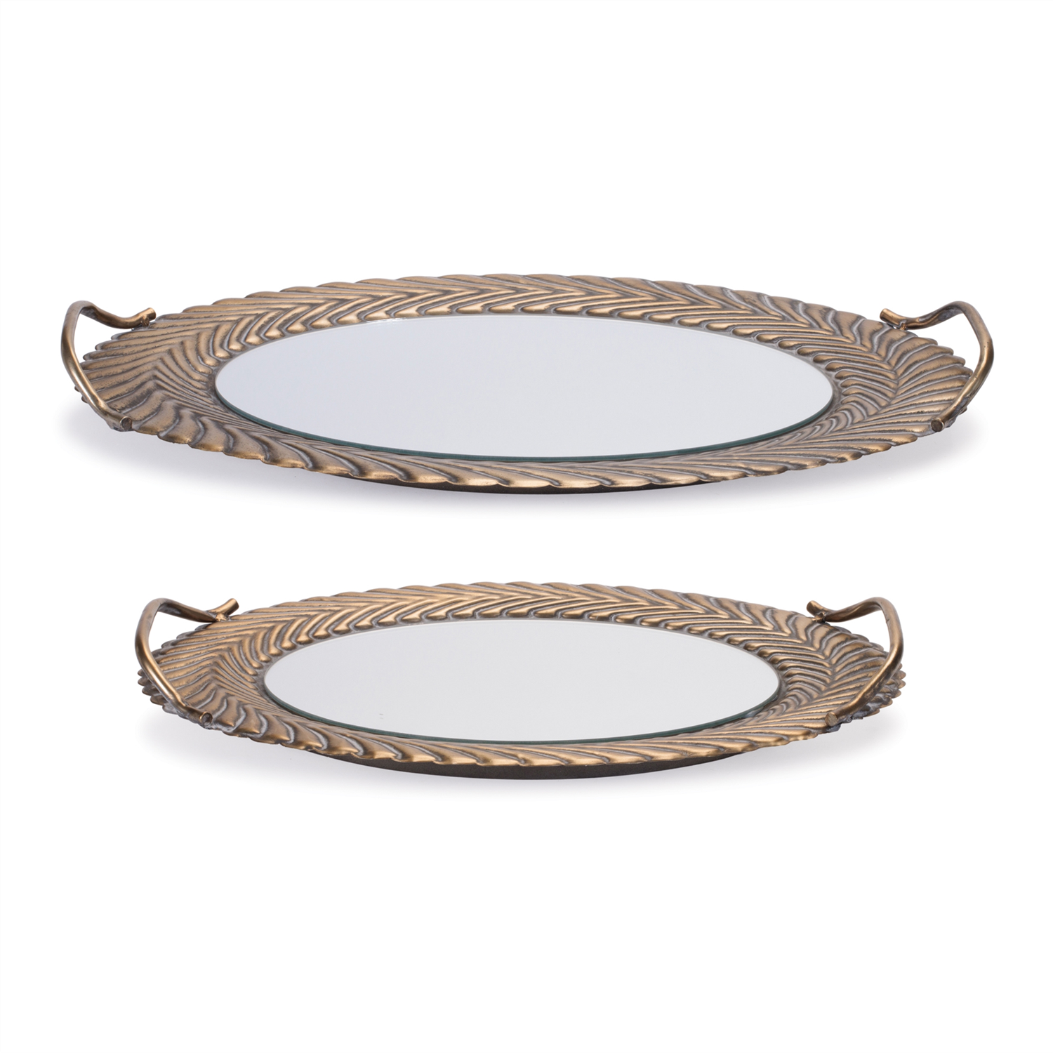 Mirror Tray (Set of 2) 18"L x 10"W, 22"L x 12"W Metal/Glass