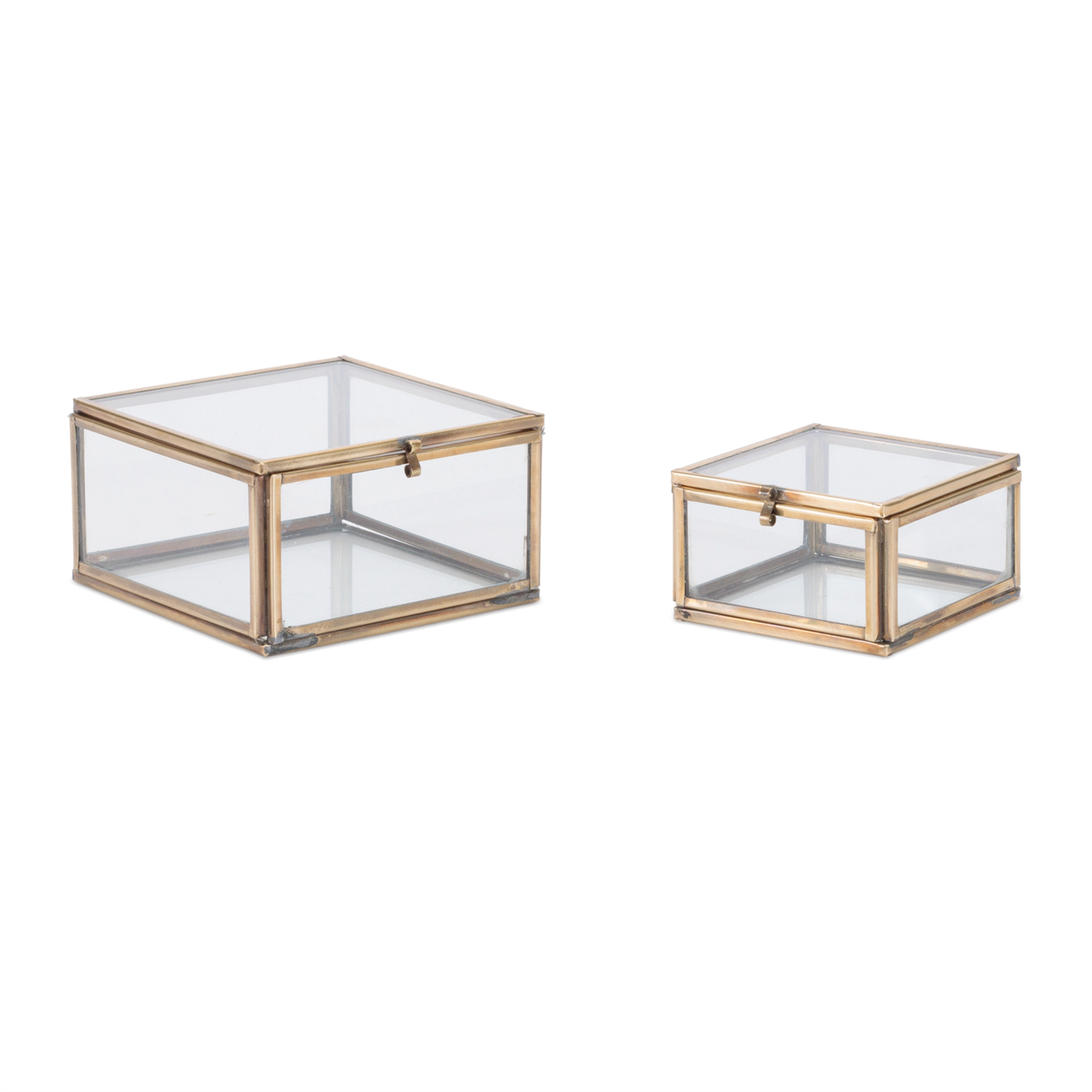 Box (Set of 2) 3"L x 1.75"H, 4"L x 2.5"H Glass/Brass