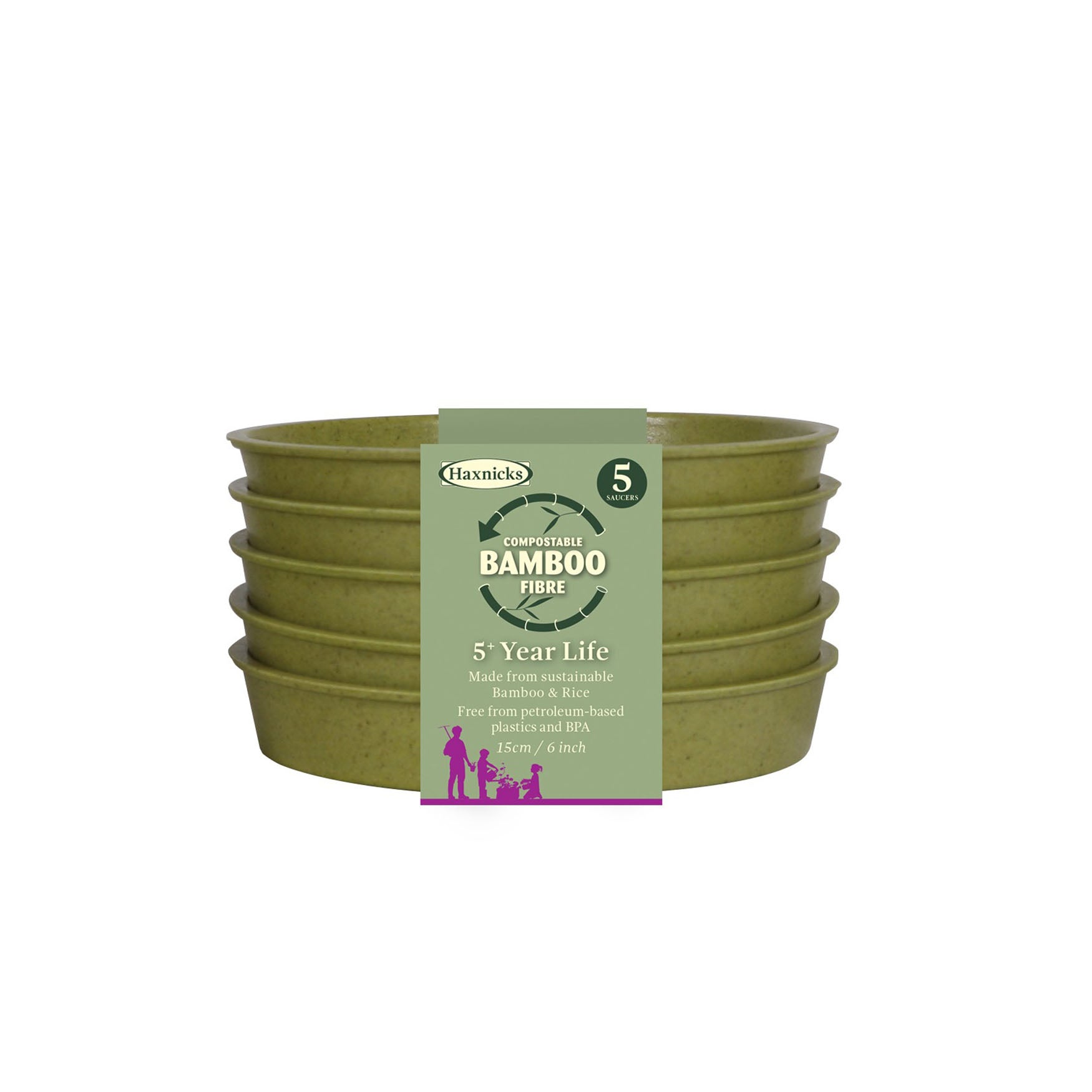 6" Green Bamboo Saucer 5pk