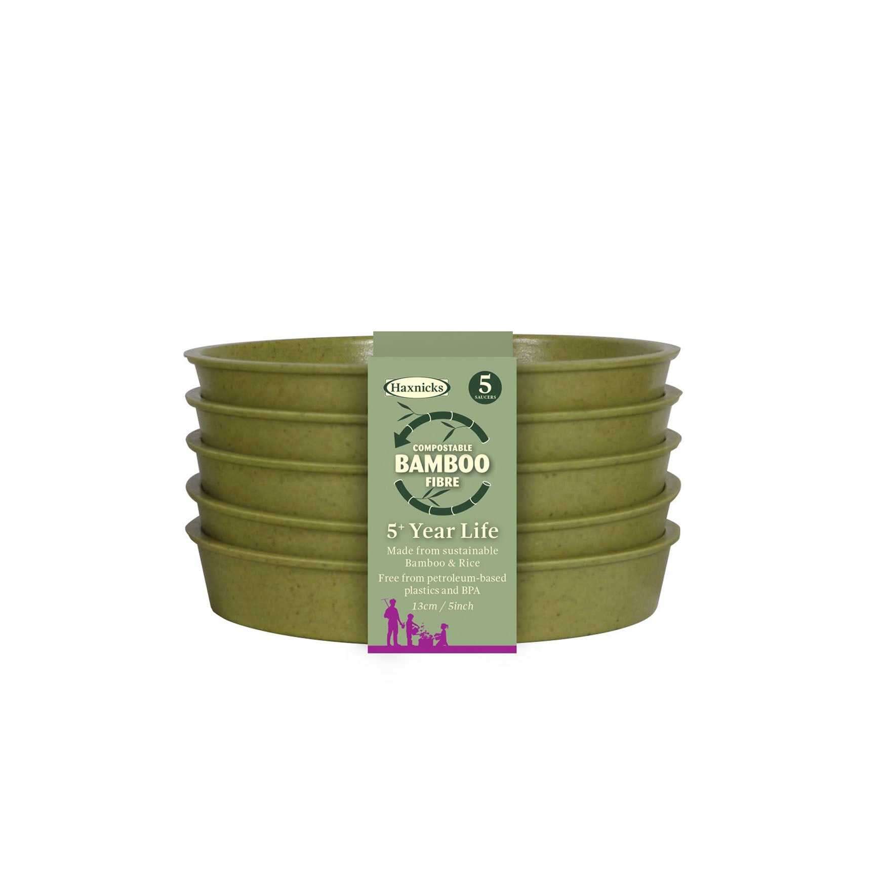 5" Green Bamboo Saucer 5pk
