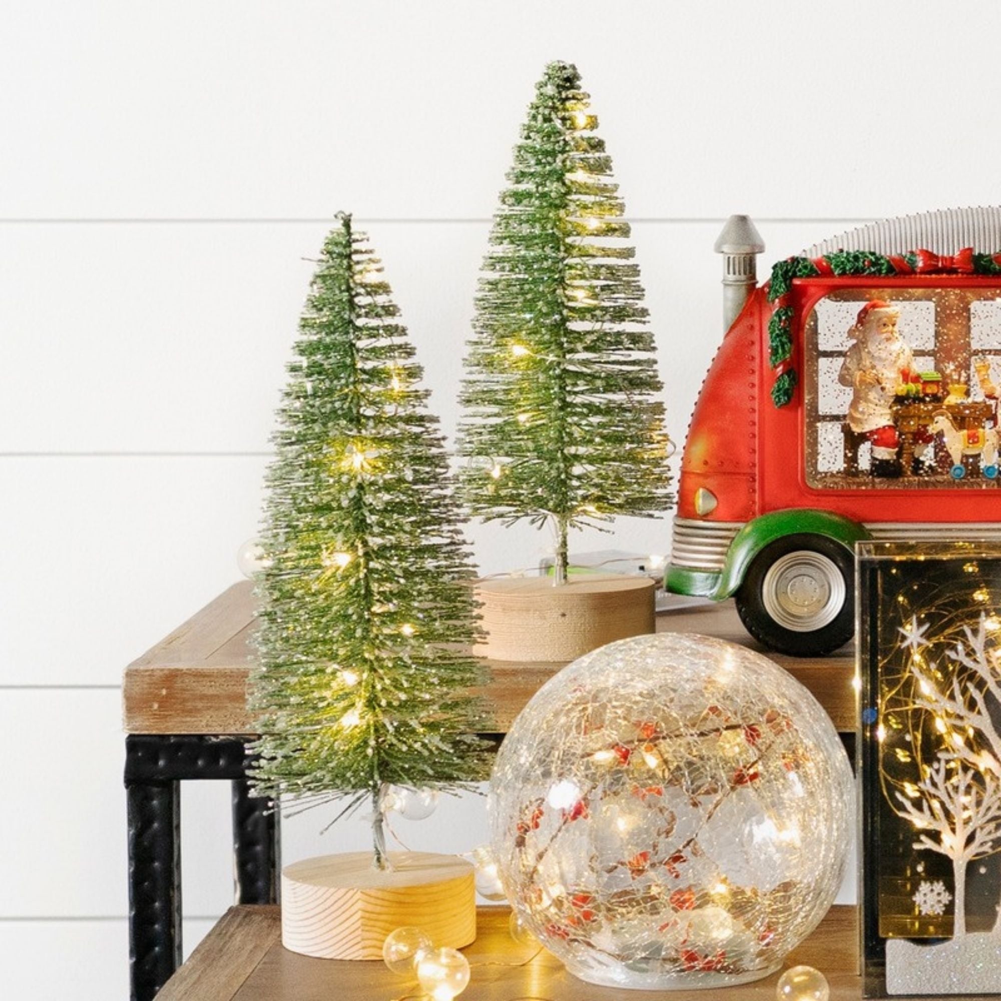 Tree with LED (Set of 4) 10.75"H, 14"H Plastic 6 Hr Timer 3 AAA Batteries, Not Included