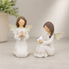Beige Angel Figurine with Raised Floral Accent (Set of 2)