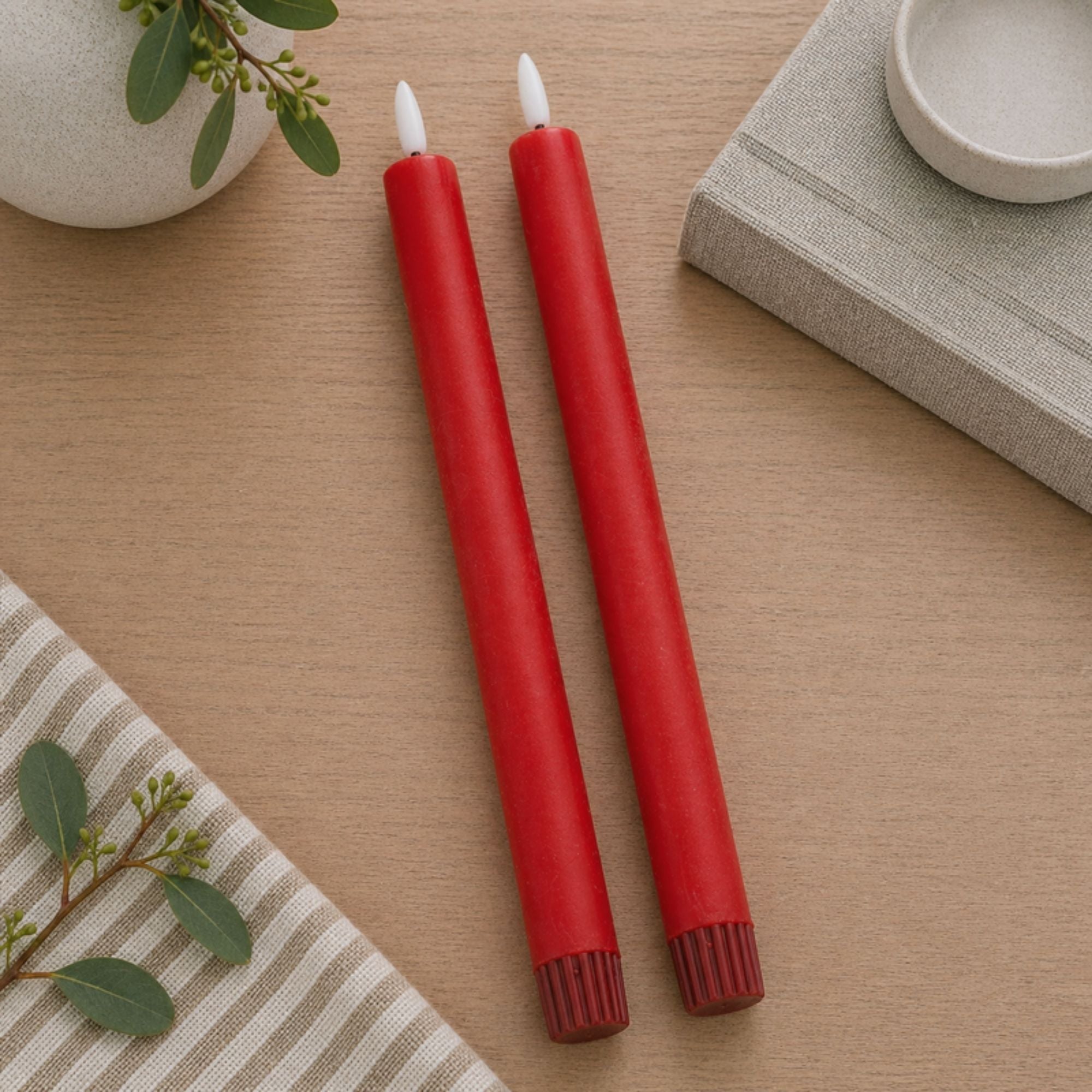 FIA Wick Taper Candle (Set of 2) RED 11”H Wax/Plastic 2 AAA Batteries Not Included