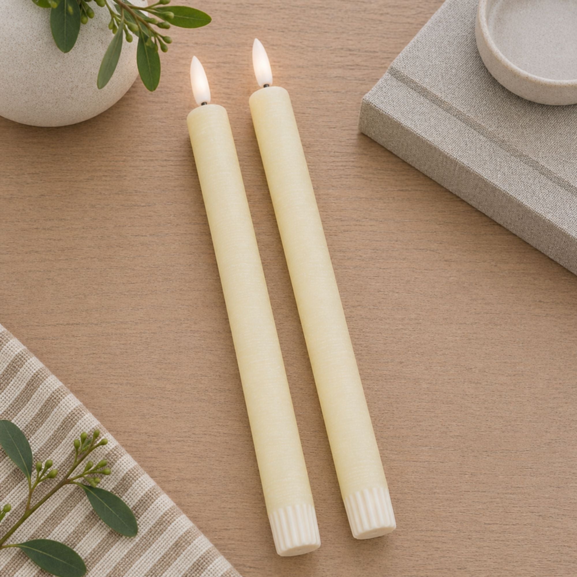 FIA Wick Taper Candle (Set of 2) CREAM 11”H Wax/Plastic 2 AAA Batteries Not Included