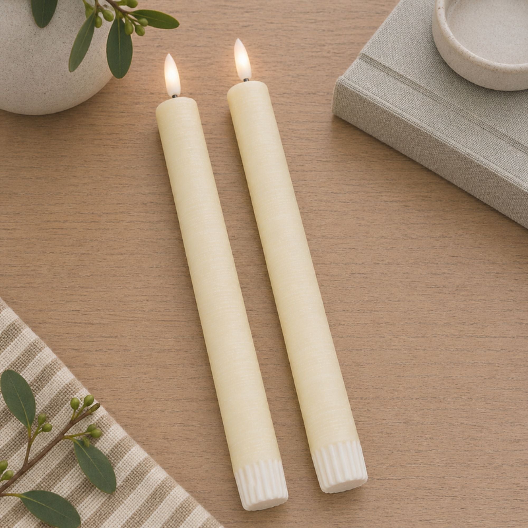FIA Wick Taper Candle (Set of 2) CREAM 9.5”H Wax/Plastic 2 AAA Batteries Not Included