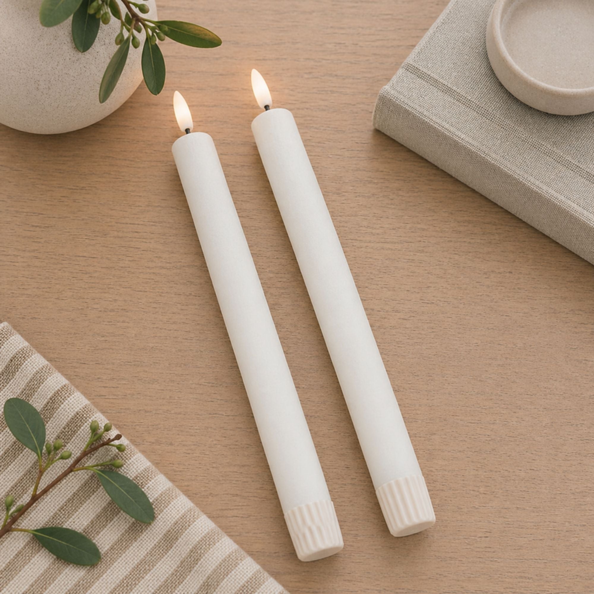 FIA Wick Taper Candle (Set of 2) WHITE 9.5”H Wax/Plastic 2 AAA Batteries Not Included