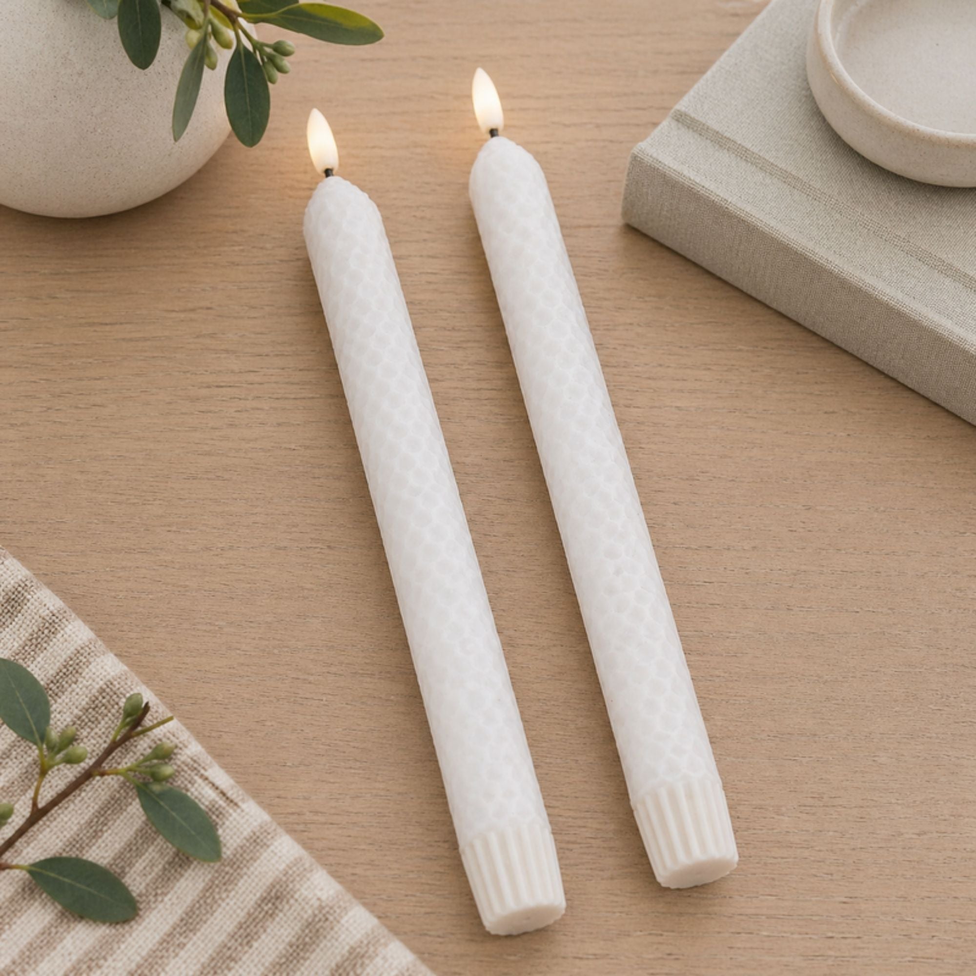 FIA Wick Taper Candle (Set of 2) WHITE 9.5”H Wax/Plastic 2 AAA Batteries Not Included
