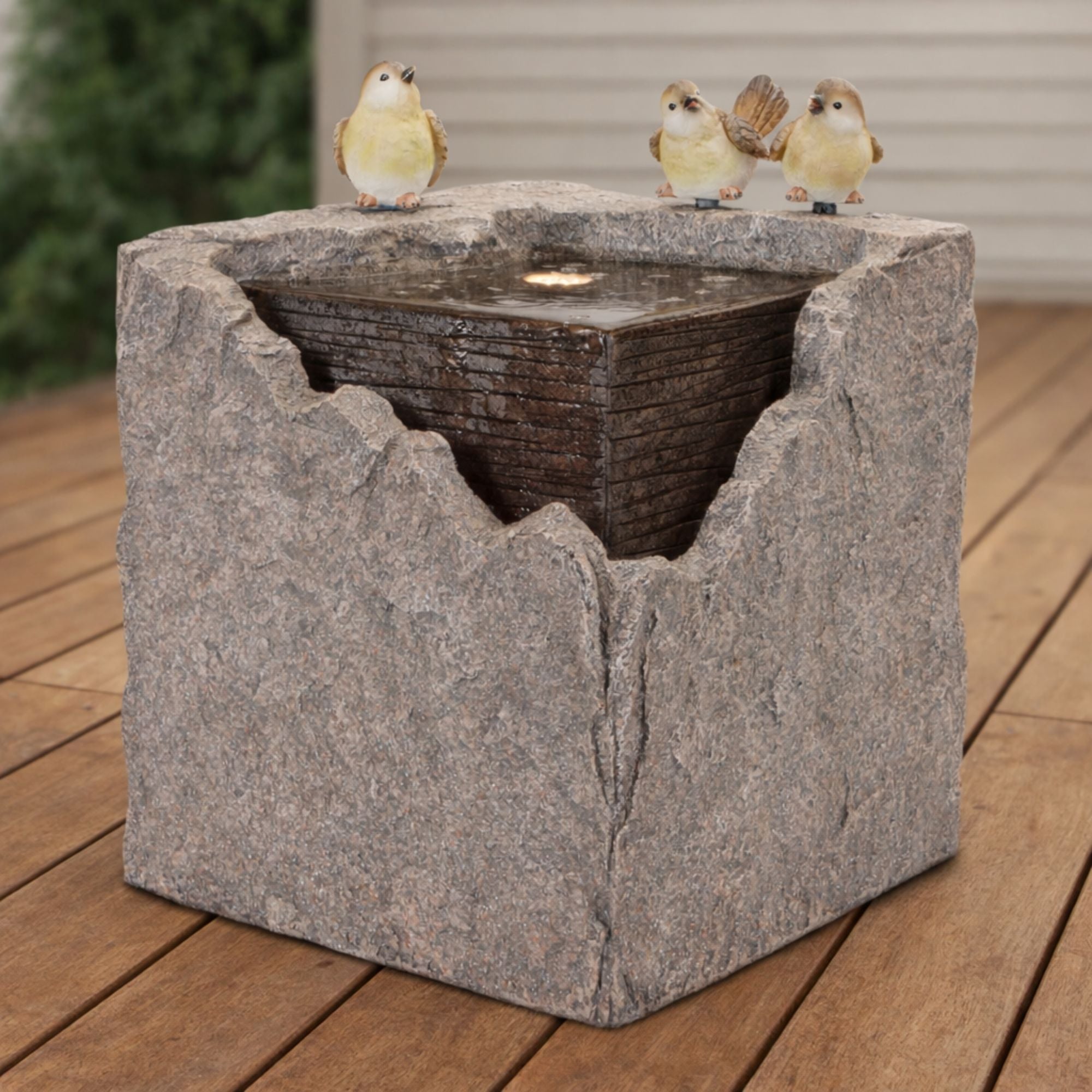 Fountain w/Birds 13.5"SQ x 19"H Resin