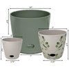Self-Watering Plant Pot Set of 3 5" Cream 7" Green Leaves 10" Sage Green