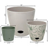Self-Watering Plant Pot Set of 3 5" Sage Green 7" Green Flower 10" Cream