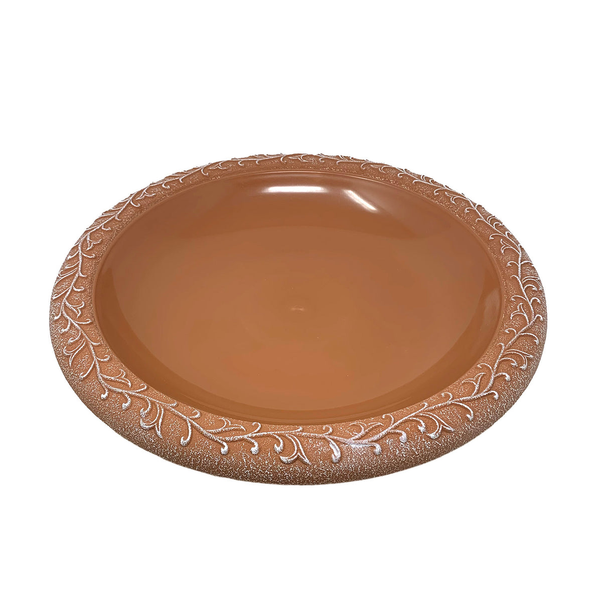 28" Terra Cotta Fiber Clay Birdbath on Antique Bronze Metal Base
