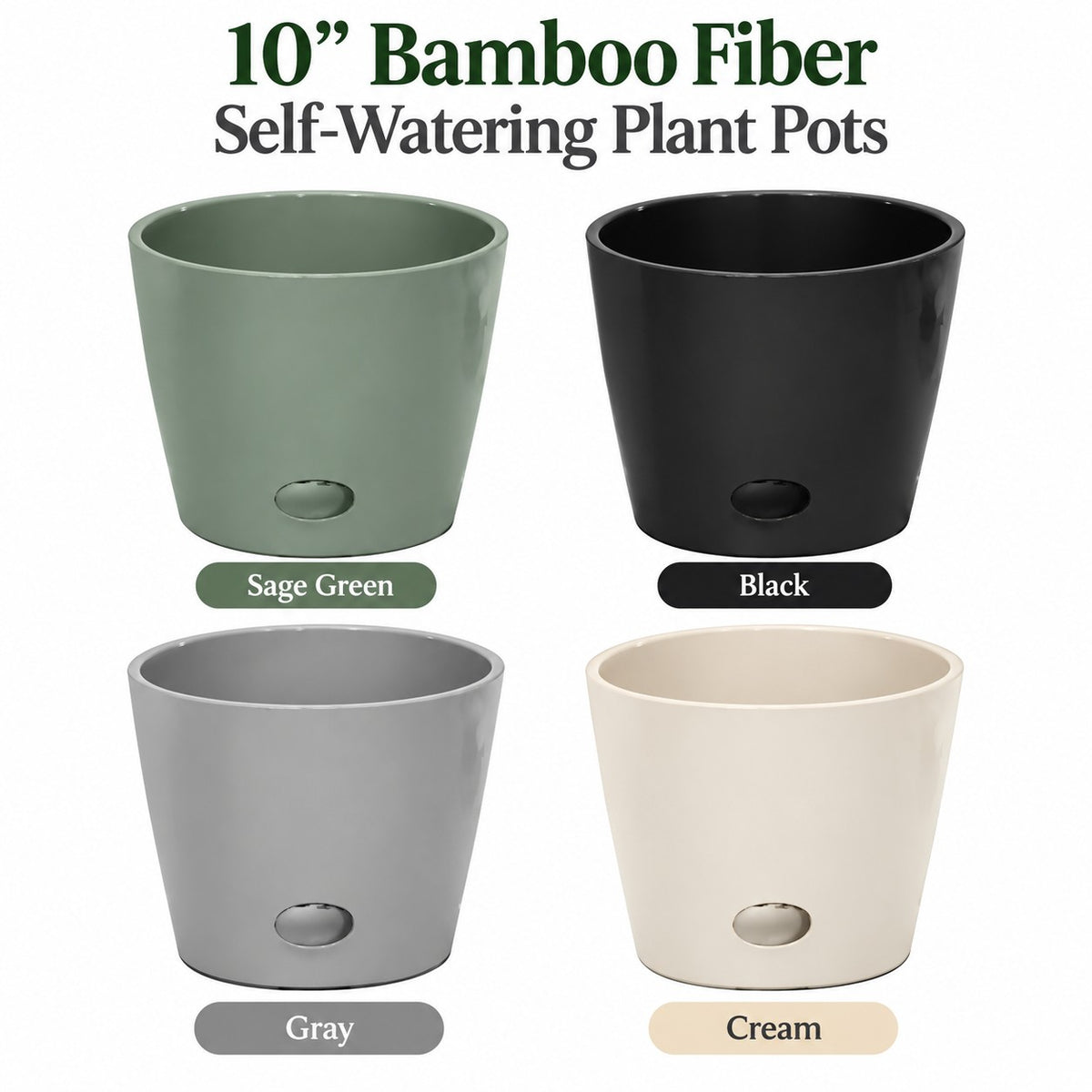 10" Cream Round Self-Watering Bamboo Pot